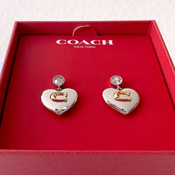 COACH Silver-tone Signature Heart Drop Earrings - Picture 4 of 12